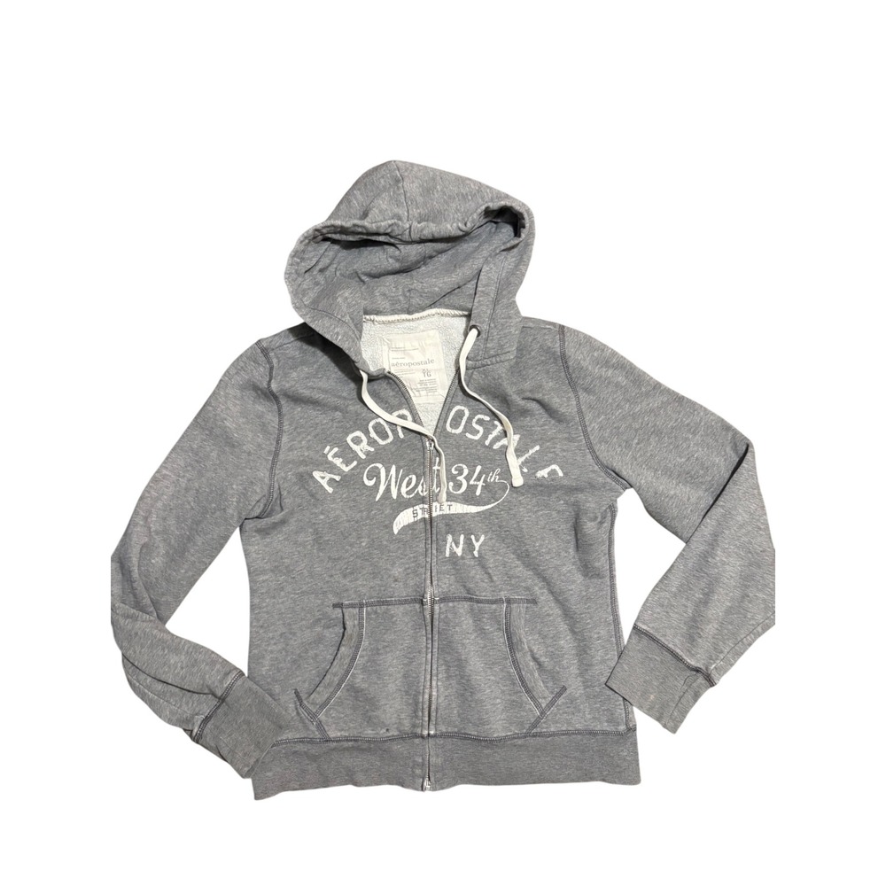 Aeropostale Gray Zip Up Hoodie West 34th Distressed Mall Goth Y2K XL
